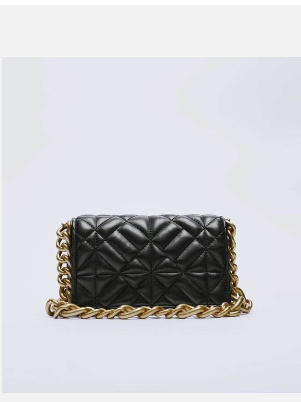 Zara Quilted Black Shoulder Bag with Gold Chain